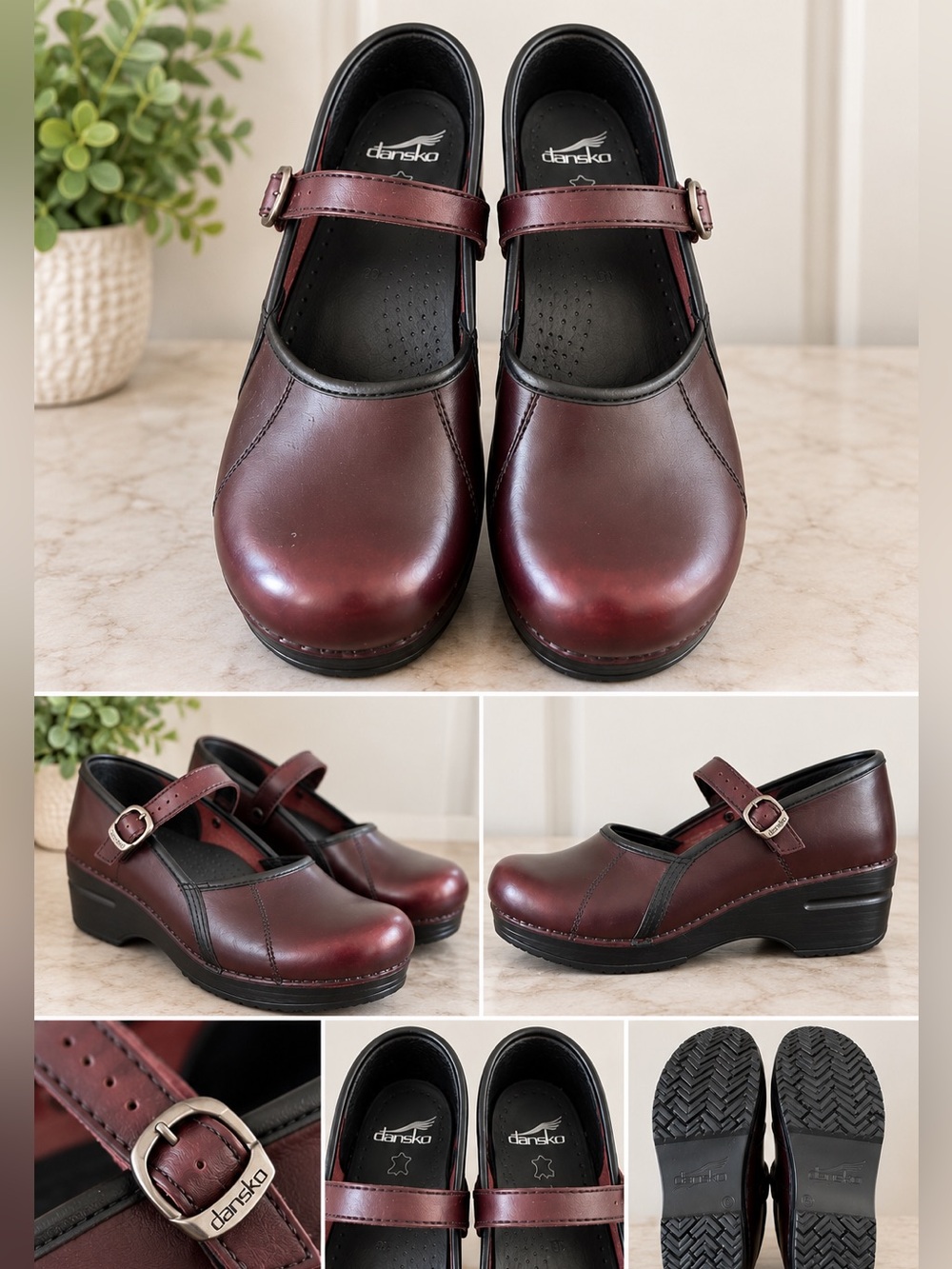 Dansko Burgundy/Oxblood Leather Mary Jane Clogs Shoes